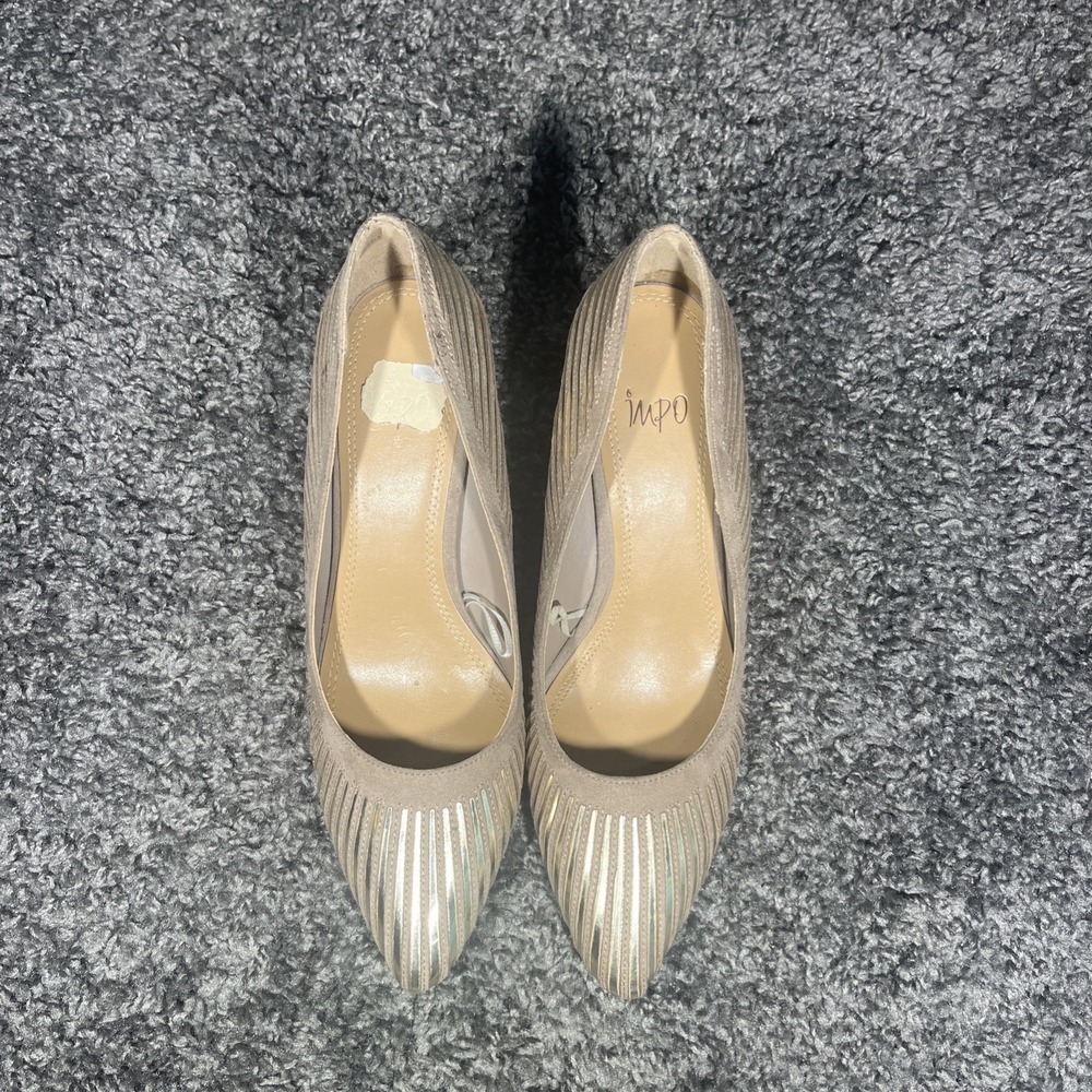 Impo Stucco Gold Suede Stretch Shoes Sz 9 Mirror Metal Women's Pumps‎ Heels M